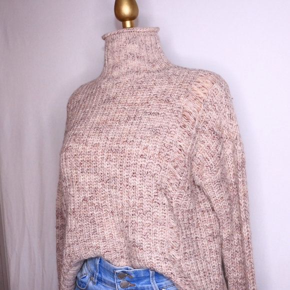 Express Wool High Neck Chunky Knit Pullover Sweater, Medium Color: Beige - Picture 4 of 8